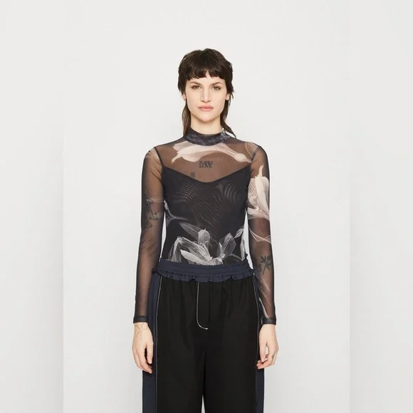 All Saints Black and Gray Floral Bodysuit - Picture 2 of 12